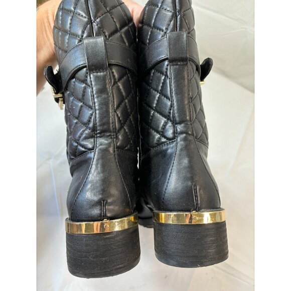 VINCE CAMUTO WILAMENA QUILTED BLACK LEATHER GOLD BUCKLES BIKER BOOTS Size 5.5 M - Picture 10 of 13